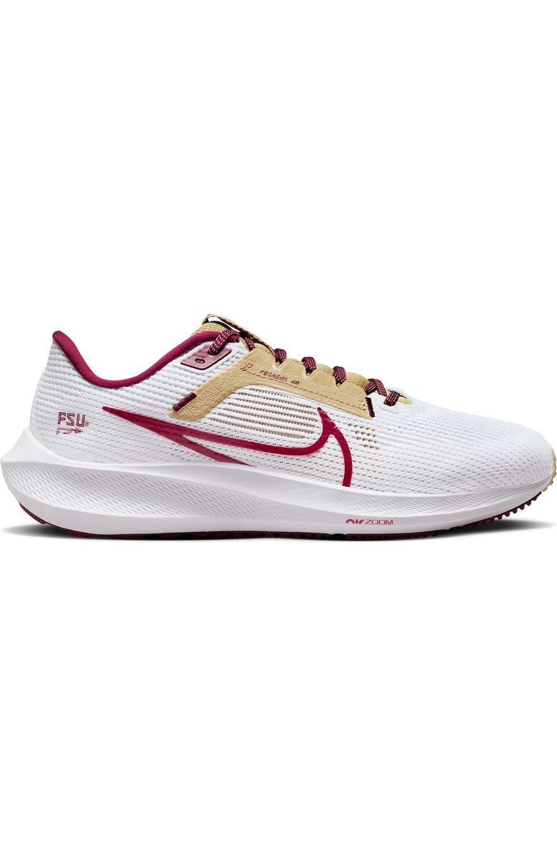 Nike Unisex Nike White Florida State Seminoles Zoom Pegasus 40 Running Shoe, Alternate, color,