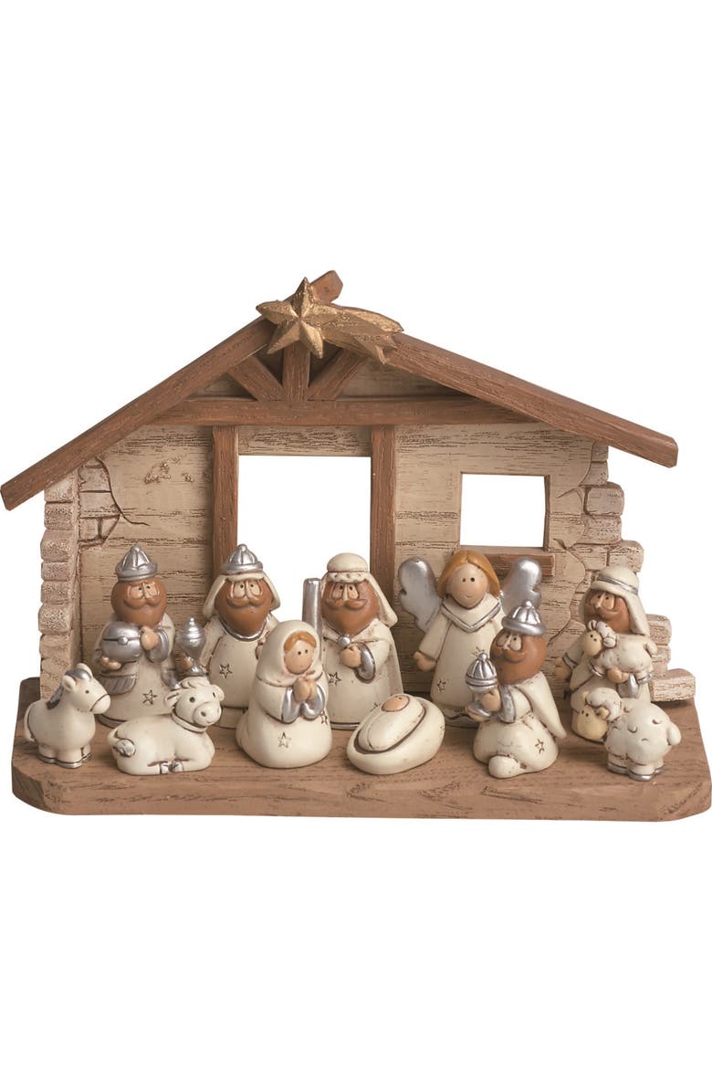 Transpac Christmas Kids Nativity Set 12 Piece Multicolor Resin Figurines, Main, color, Brown