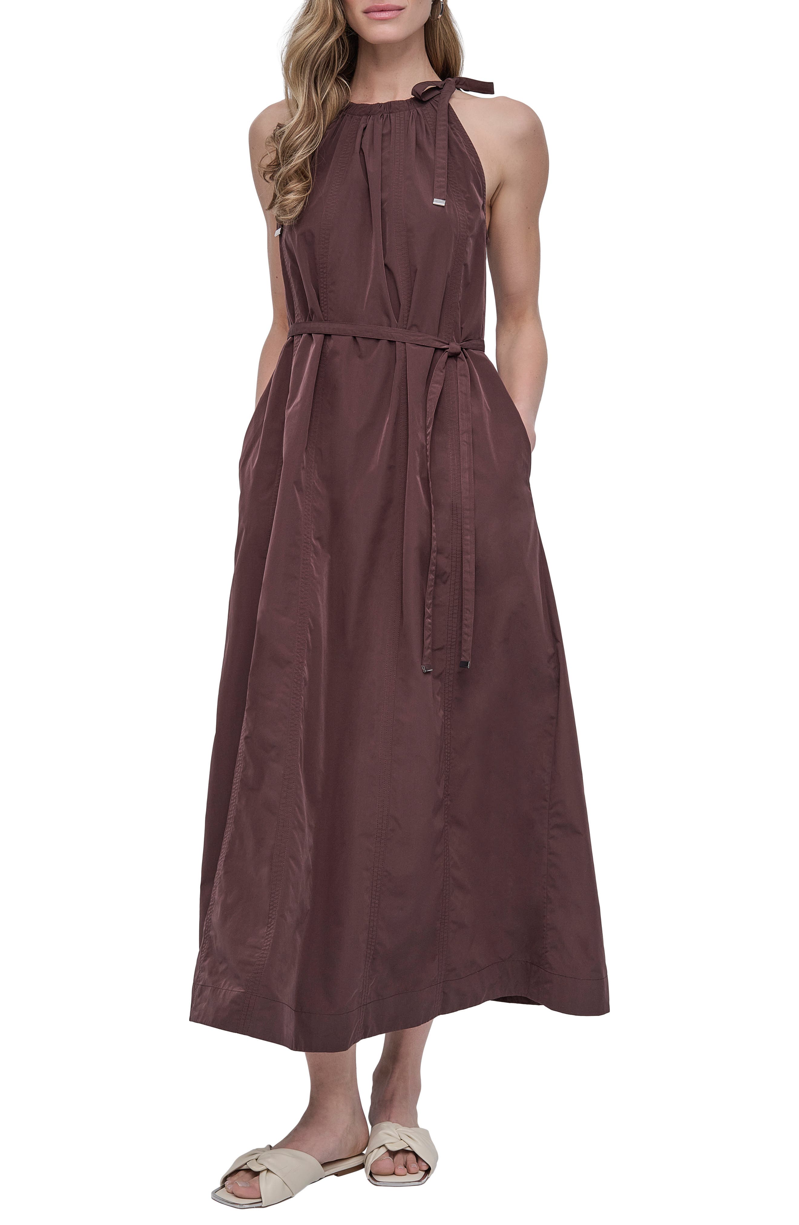 DKNY Seamed Halter Midi Dress