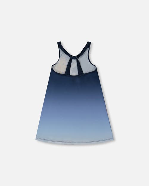 Deux Par Deux Little Girl's Printed Beach Dress Yellow, Pink Flowers On Navy Blue Background In Yellow Pink Flowers On Navy