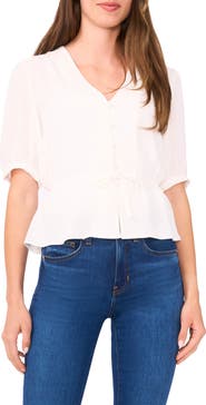 Halogen® Button Front Tie Waist Top