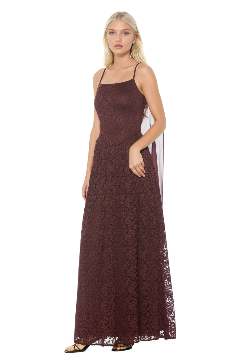 Marin Draped Bodice Dropped Waist Gown, Alternate, color, Burgundy