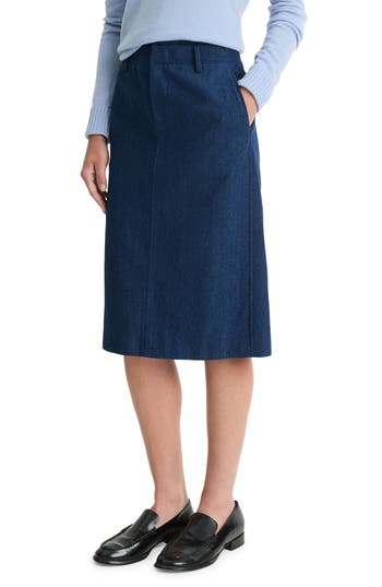 Vince Double Waistband Cotton Twill Pencil Skirt In Indigo