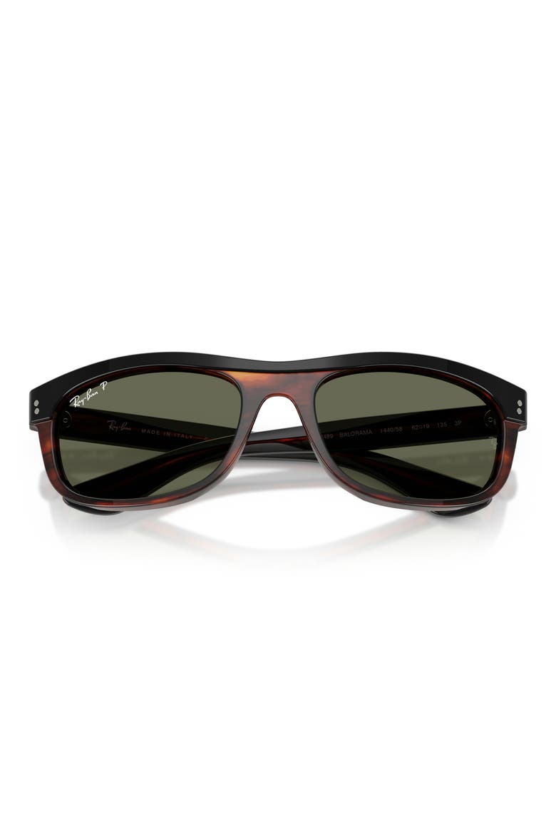 62mm Balorama Polarized Rectangle Sunglasses, Alternate, color, BLACK ON HAVANA / GREEN POLAR