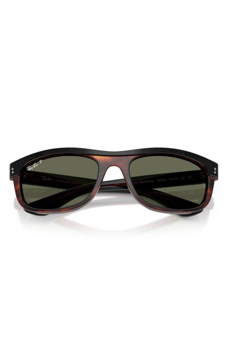 Ray-Ban 62mm Balorama Polarized Rectangle Sunglasses, Alternate, color, Black On Havana / Green Polar