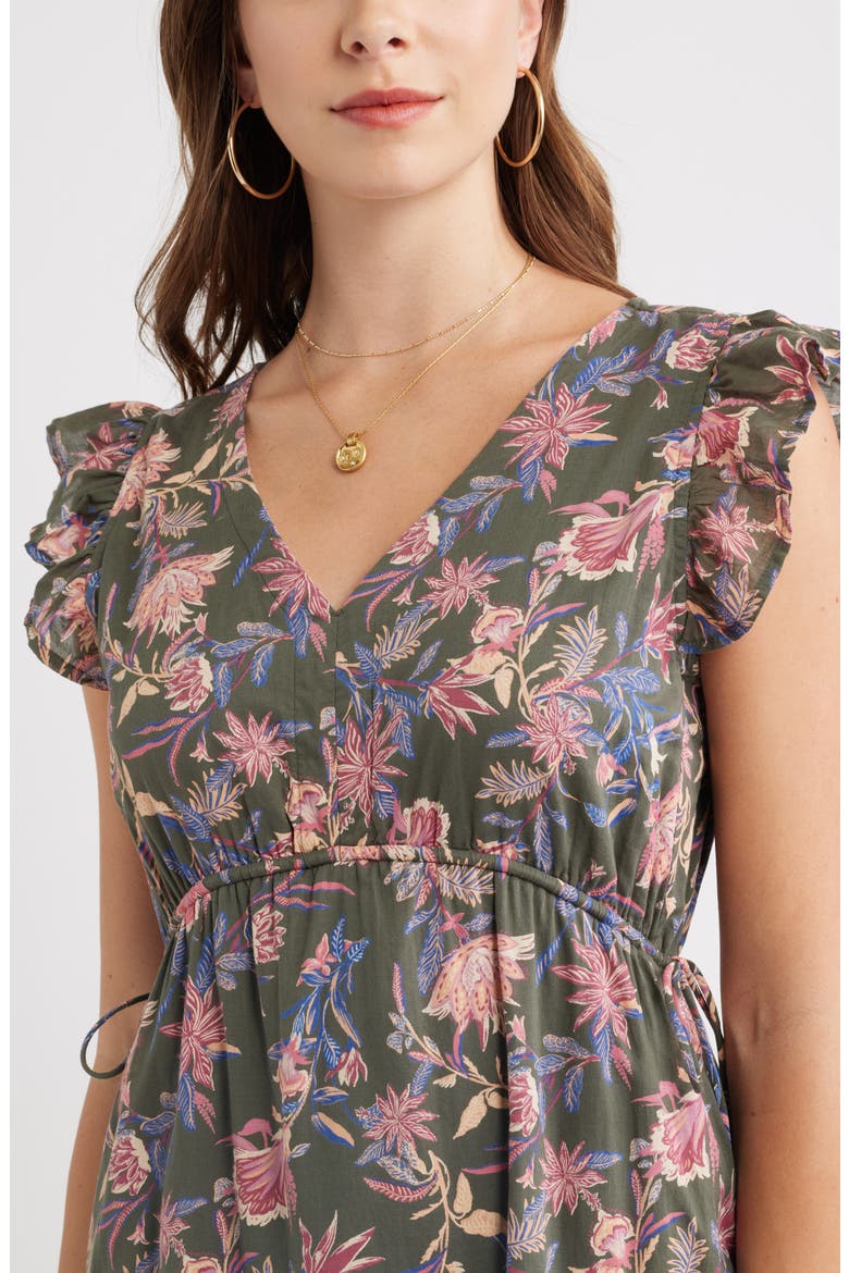 Floral Print Cotton Midi Dress, Alternate, color, OLIVE FROU FLORAL