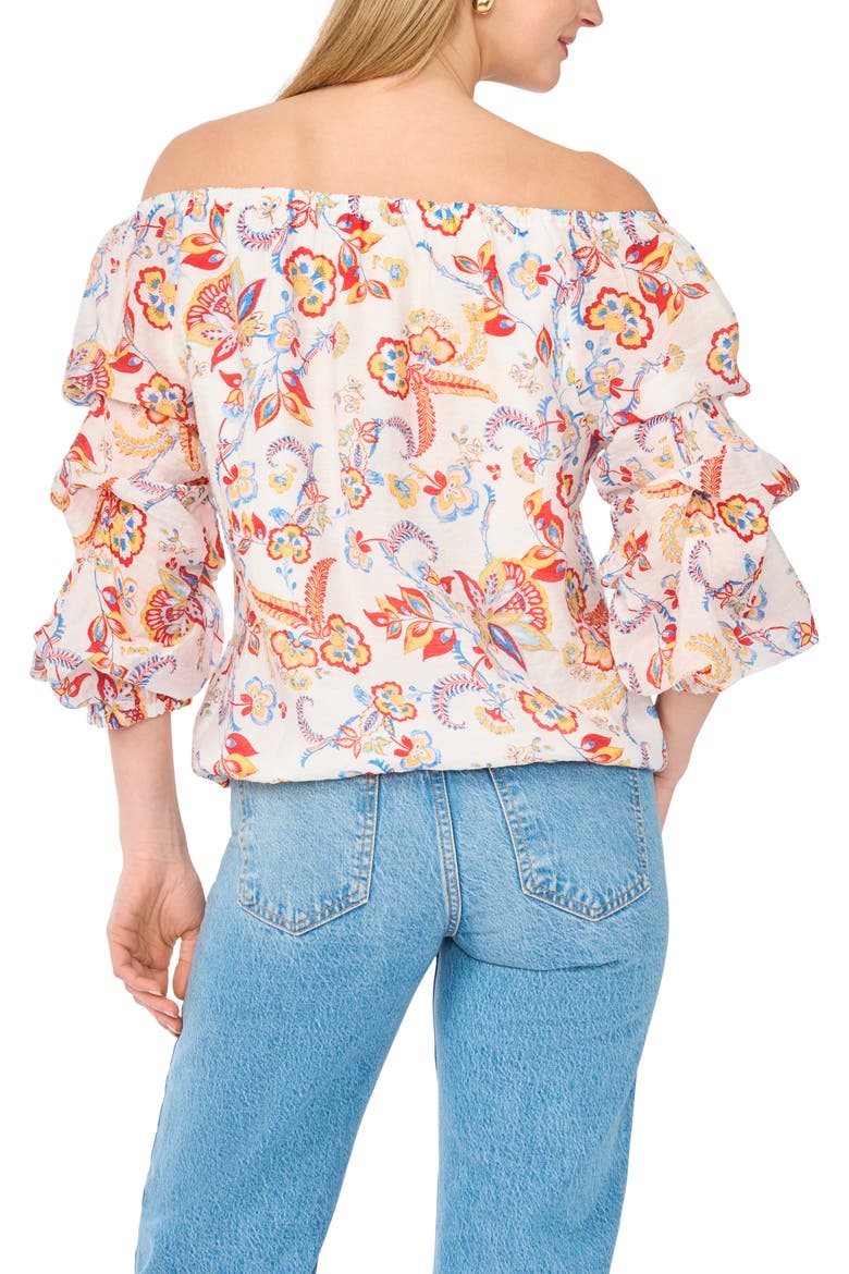 Off the Shoulder Bubble Sleeve Top, Alternate, color, FIERY RED