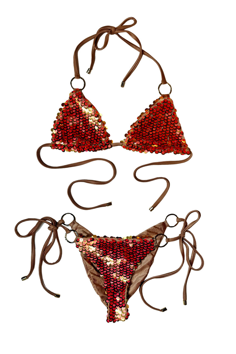 Disco Diva Tie Side Skimpy Bikini Bottom, Alternate, color, Pink/Gold