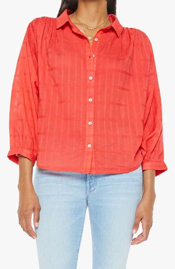 Mother The Breeze Grid Cotton Shirt In Red