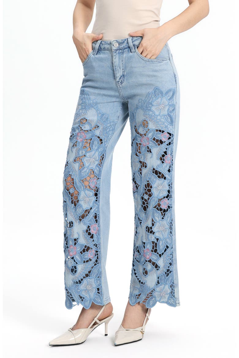 Embroidered Straight Leg Jeans, Alternate, color, LIGHT BLUE
