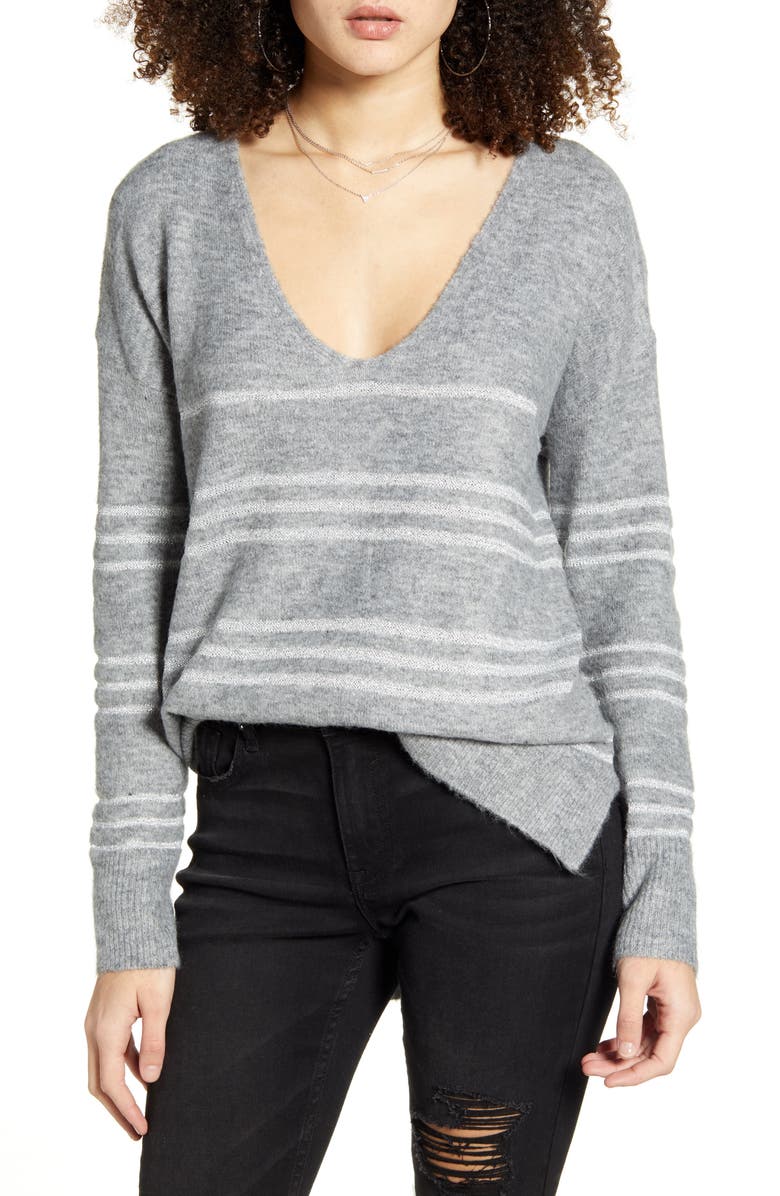 All in Favor Metallic Stripe V-Neck Tunic Sweater, Main, color,