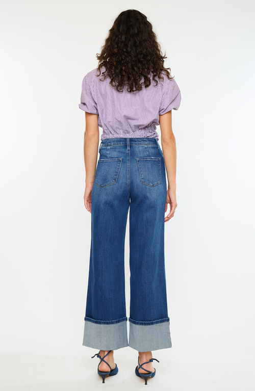 Kancan Delia Essentials High Rise Crop Wide Leg Jeans In Blue
