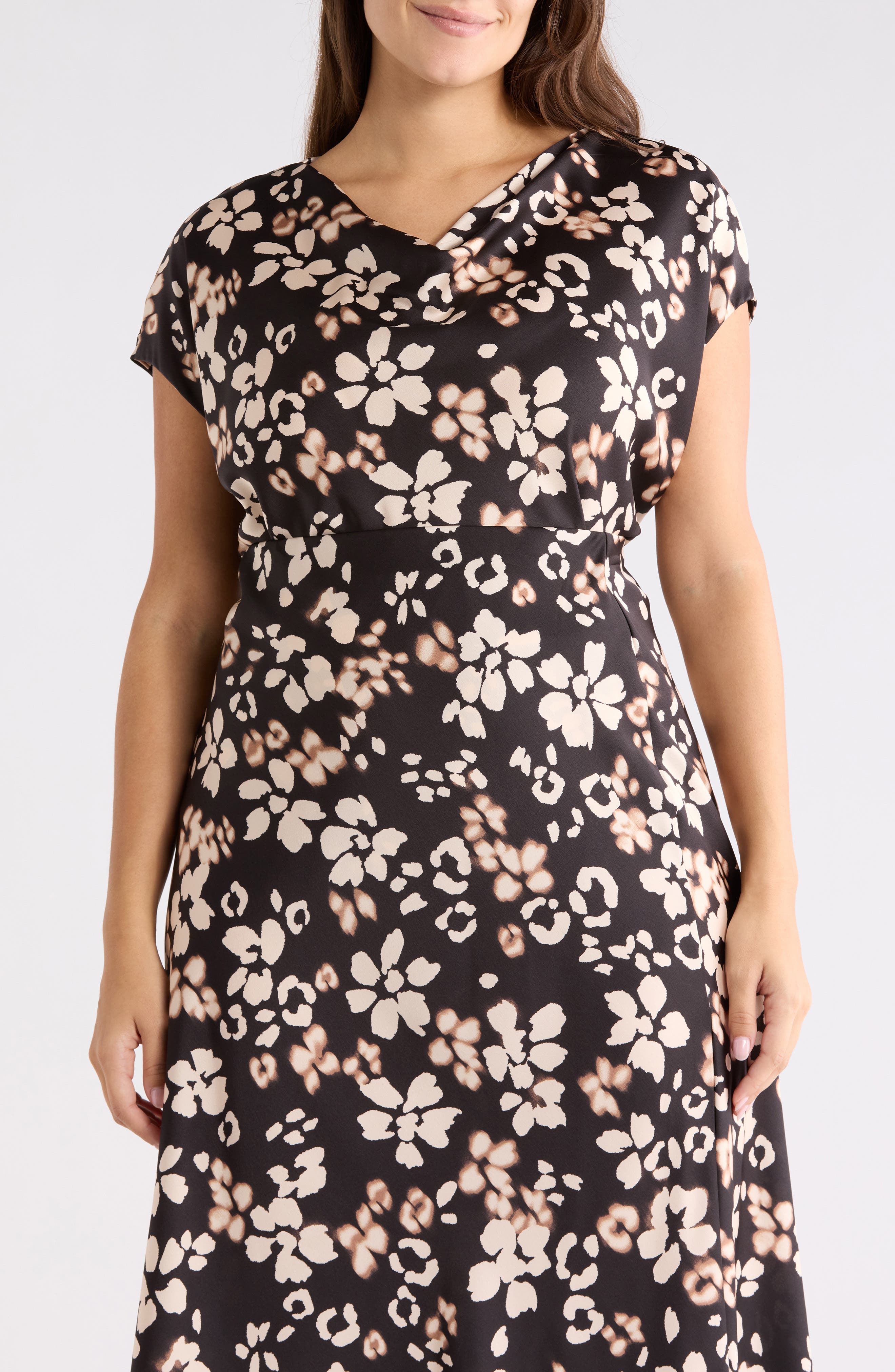 Renee C Floral Cowl Neck Satin Top