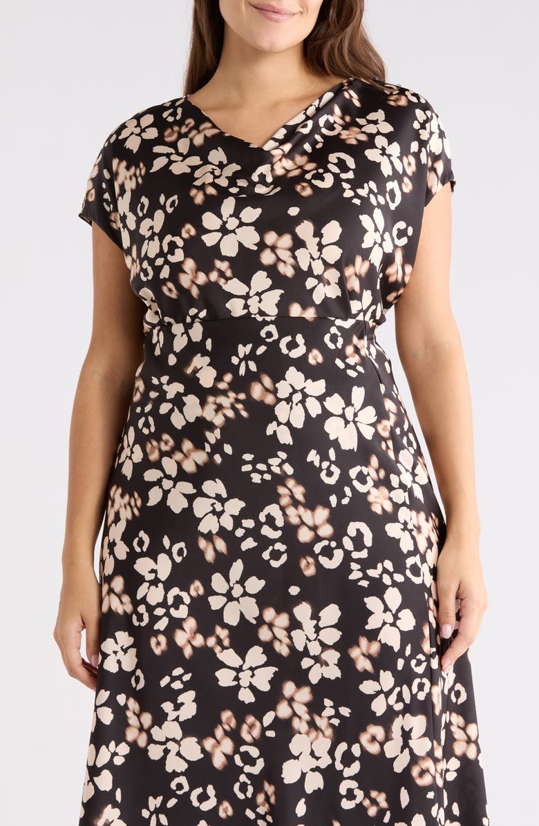Renee C Floral Cowl Neck Satin Top, Main, color, Black