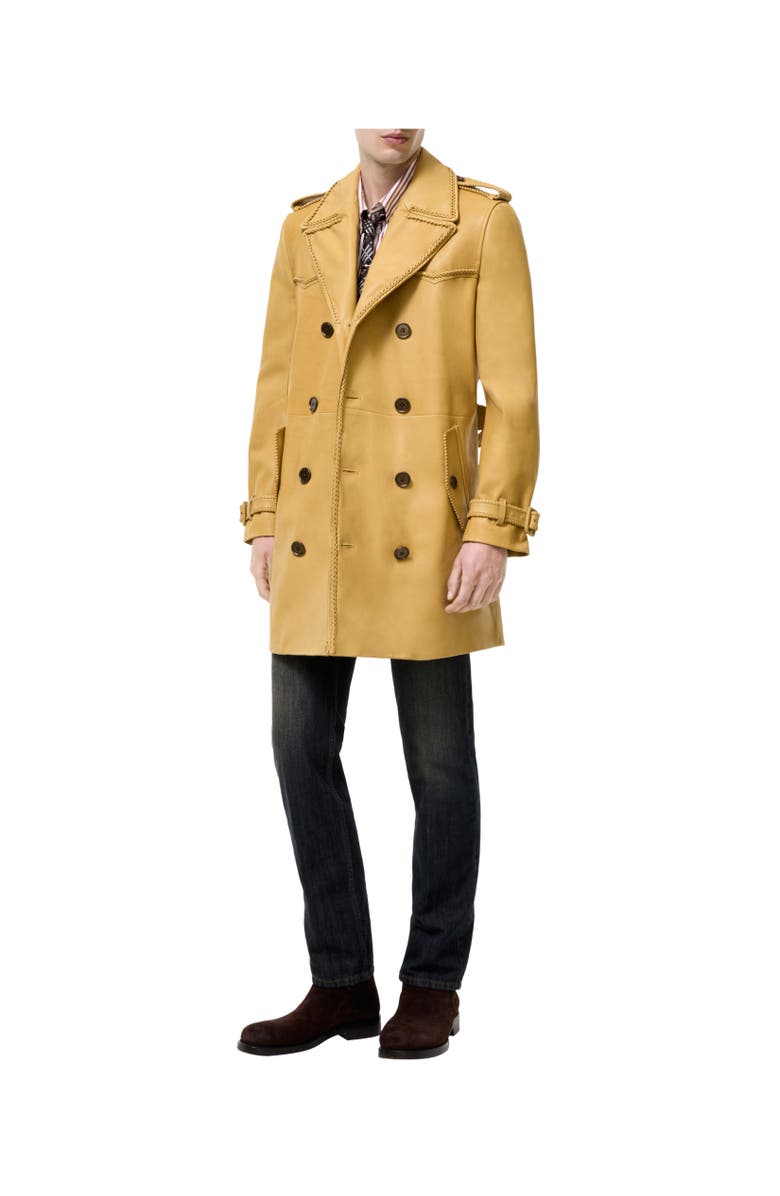 Burberry Mid-length Leather Leverton Trench Coat, Alternate, color, Mustard Yellow
