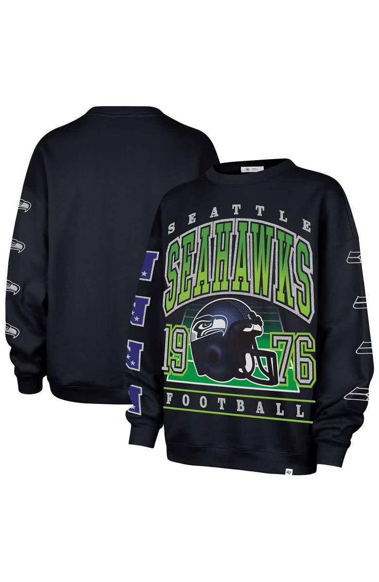 '47 Women's '47 College Navy Seattle Seahawks Go Big Oversized Pullover Sweatshirt, Main, color, College Navy