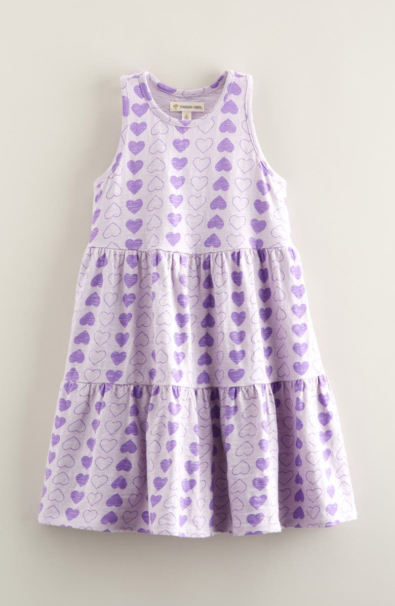 Tucker + Tate Kids' Tiered Dress, Main, color, Purple Petal Heart Outlines