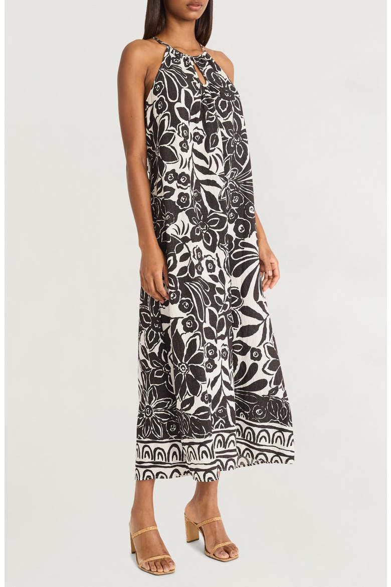 Keyhole Maxi Sundress, Alternate, color, SOFT WHITE/ CHARCOAL