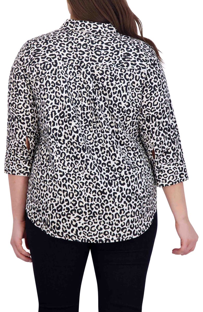 Foxcroft Charlie Leopard Print Cotton Button-Up Shirt, Alternate, color, 