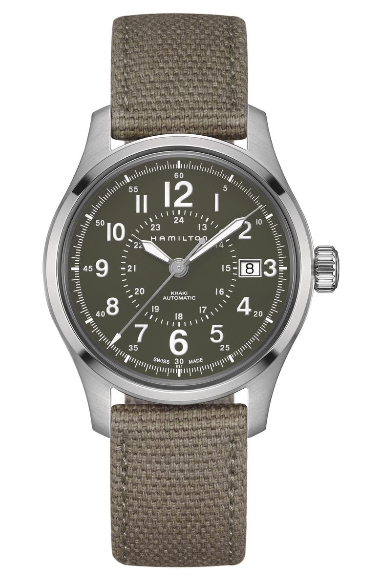Hamilton Khaki Field Automatic Canvas Strap Watch, 40mm, Main, color, 