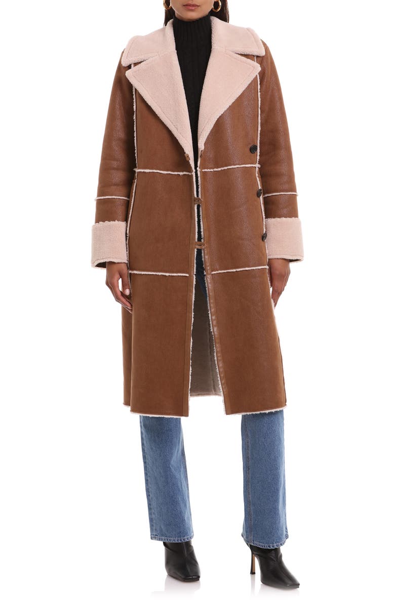 Avec Les Filles Double Breasted Faux Shearling Coat, Main, color, 