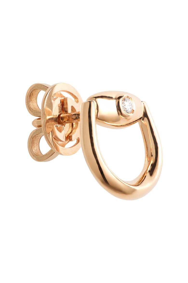 Half Horsebit Mini Diamond Stud Earrings, Alternate, color, PINK GOLD