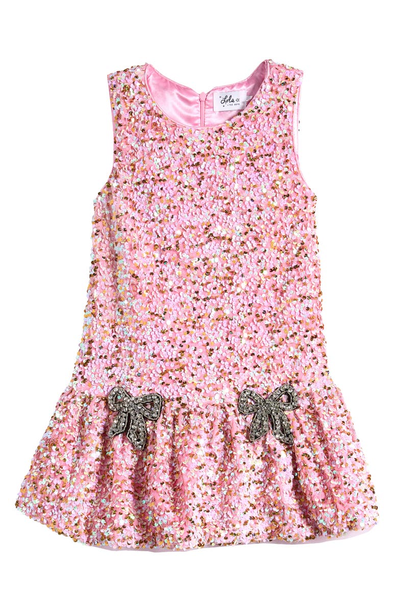 Lola + The Boys Kids' Rosie Bow Sequin Flounce Hem Dress, Main, color,