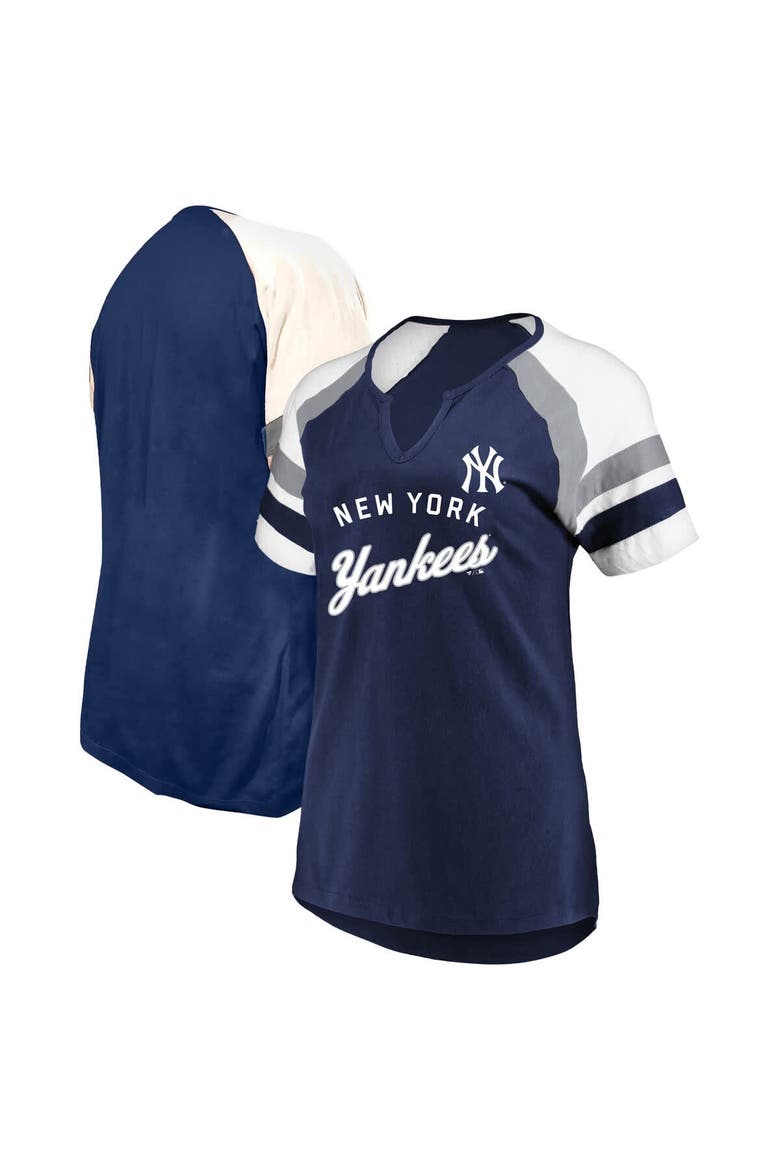 Women's Profile  Navy New York Yankees Arched Notch Neck T-Shirt, Alternate, color, Navy