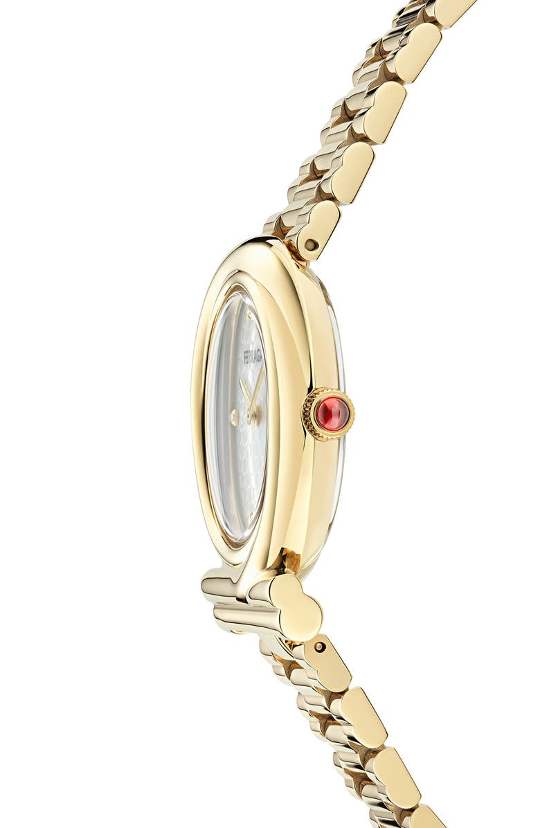 FERRAGAMO Gancini Twisted Diamond Bracelet Watch, 32mm, Alternate, color, Ip Yellow Gold