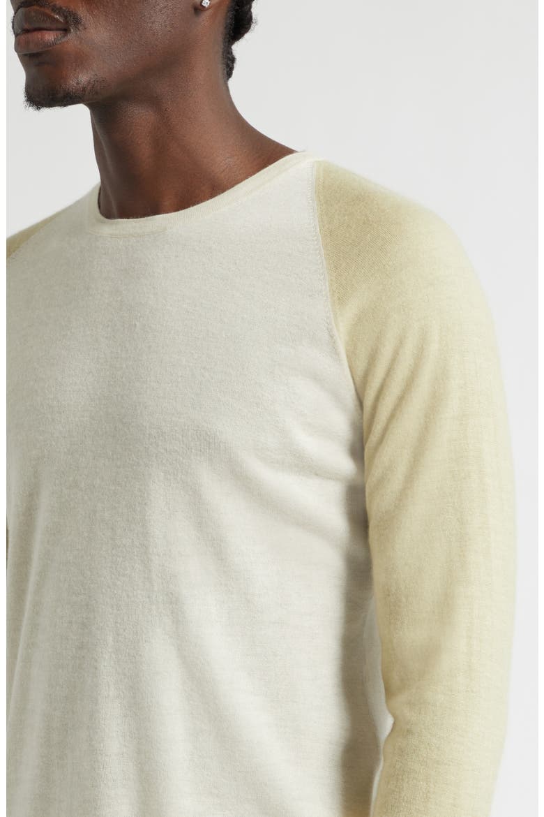 Colorblock Raglan Sleeve Cashmere Sweater, Alternate, color, CHALK/ FADED BEIGE