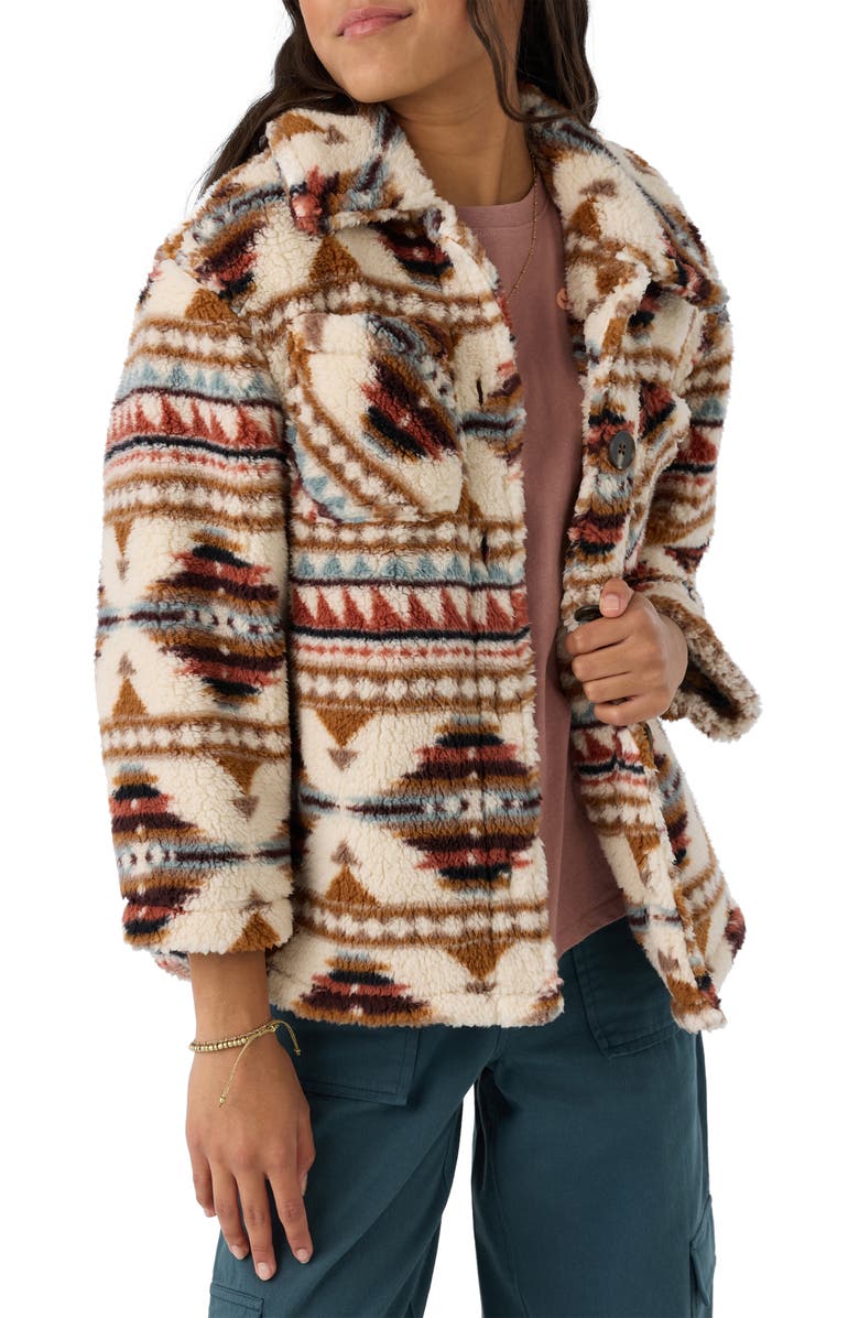 O'Neill Kids' Gene Print Faux Shearling Jacket, Alternate, color, 