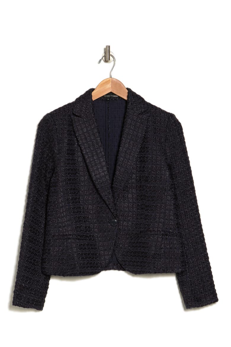 Peak Lapel Bouclé Blazer, Alternate, color, NAVY