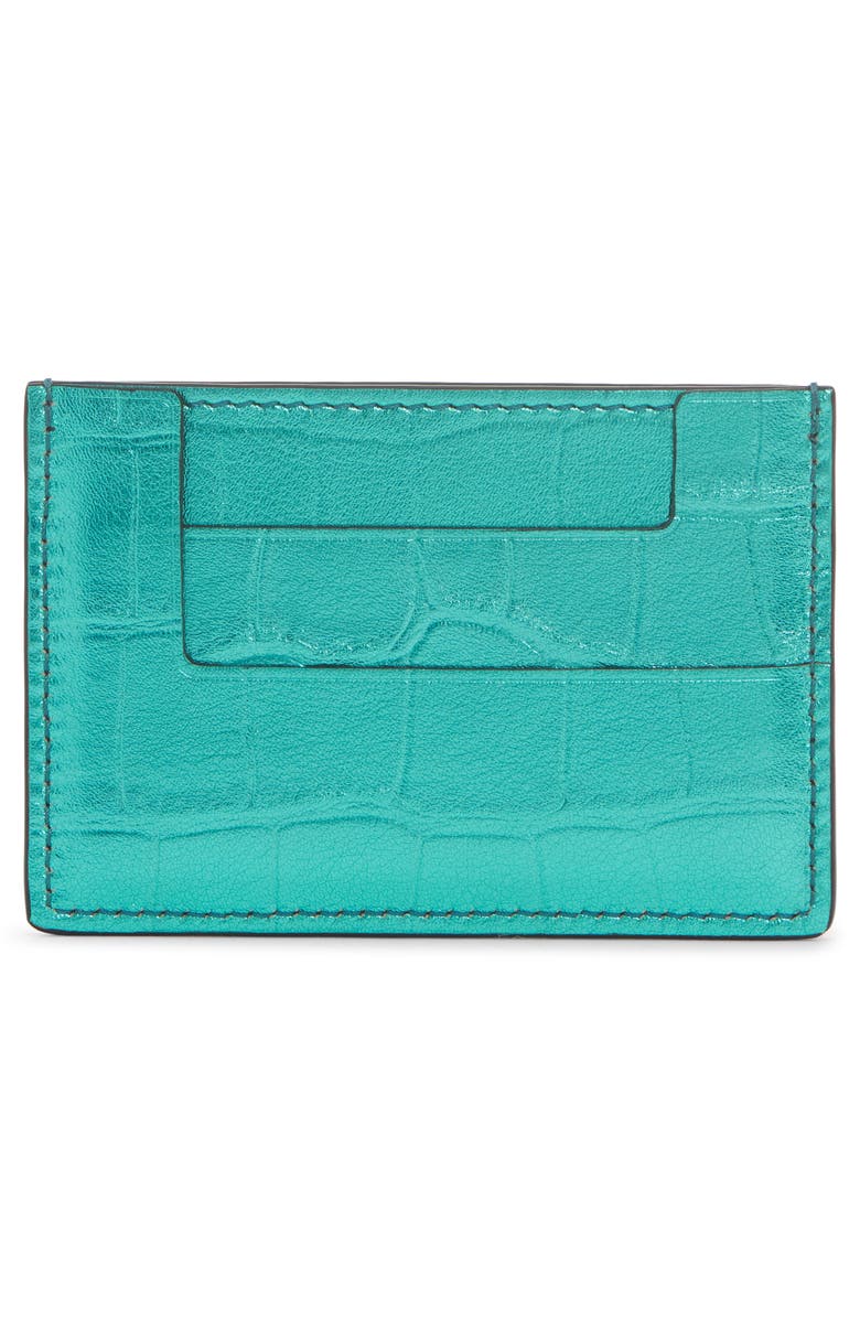 TOM FORD T-Line Metallic Croc Embossed Leather Card Holder, Alternate, color, 