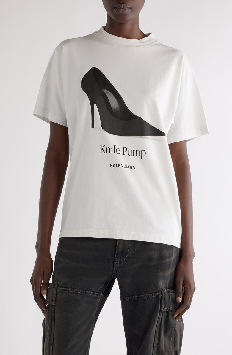 Balenciaga Fitted Knife Pump Graphic T-Shirt, Main, color, 9012 Dirty White