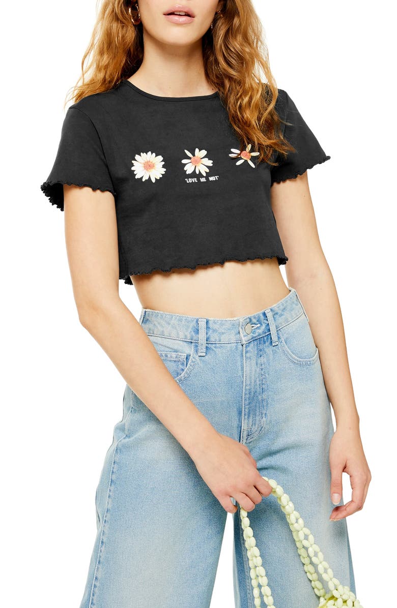 Topshop Daisy Lettuce Edge Crop Tee, Main, color, 