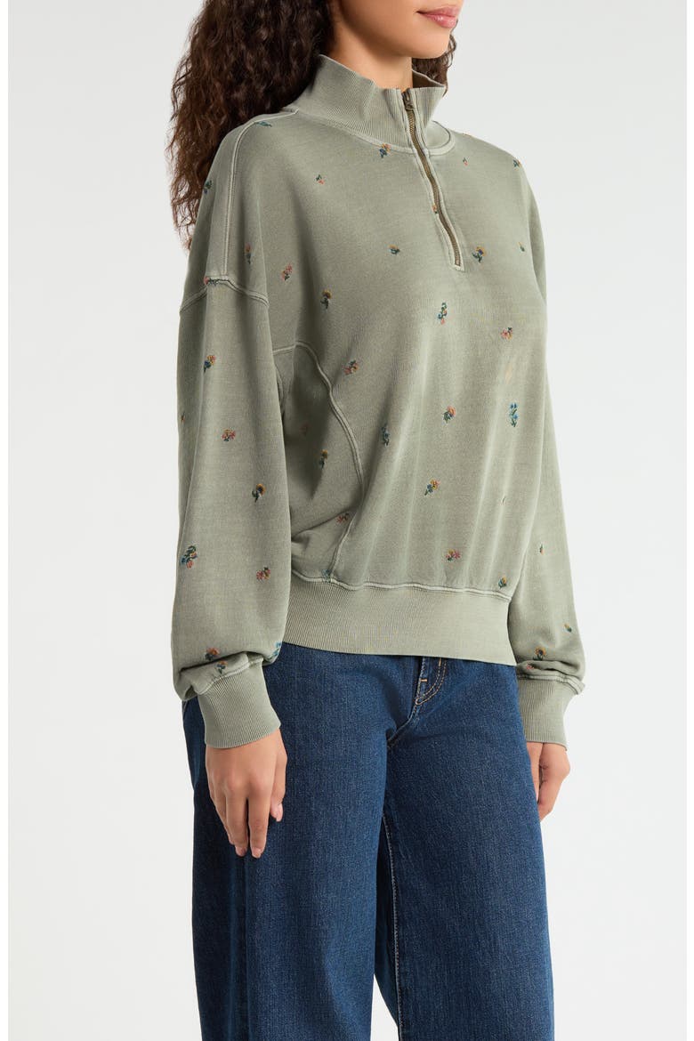 Embroidered Half-Zip Cotton Fleece Sweatshirt, Alternate, color, DUSTY OLIVE