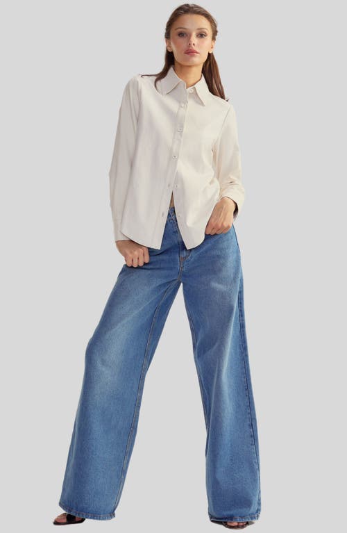 Cynthia Rowley Leather Button Up Shirt In White