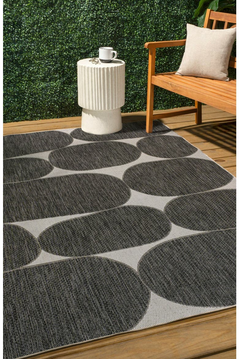 Rayna Modern Geometric Organic Shapes Indoor/Outdoor Area Rug, Alternate, color, Black/Cream