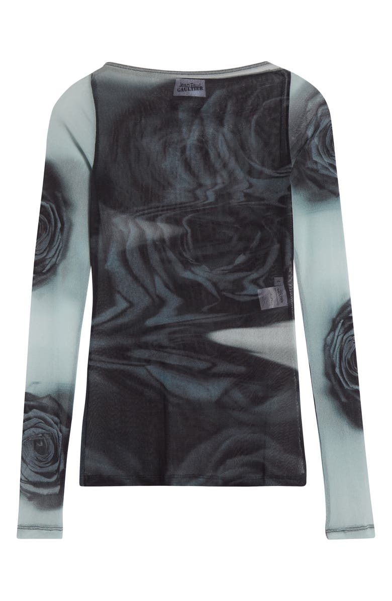 Jean Paul Gaultier Rose Sheer Long Sleeve Mesh Top, Alternate, color, White/ Grey/ Black