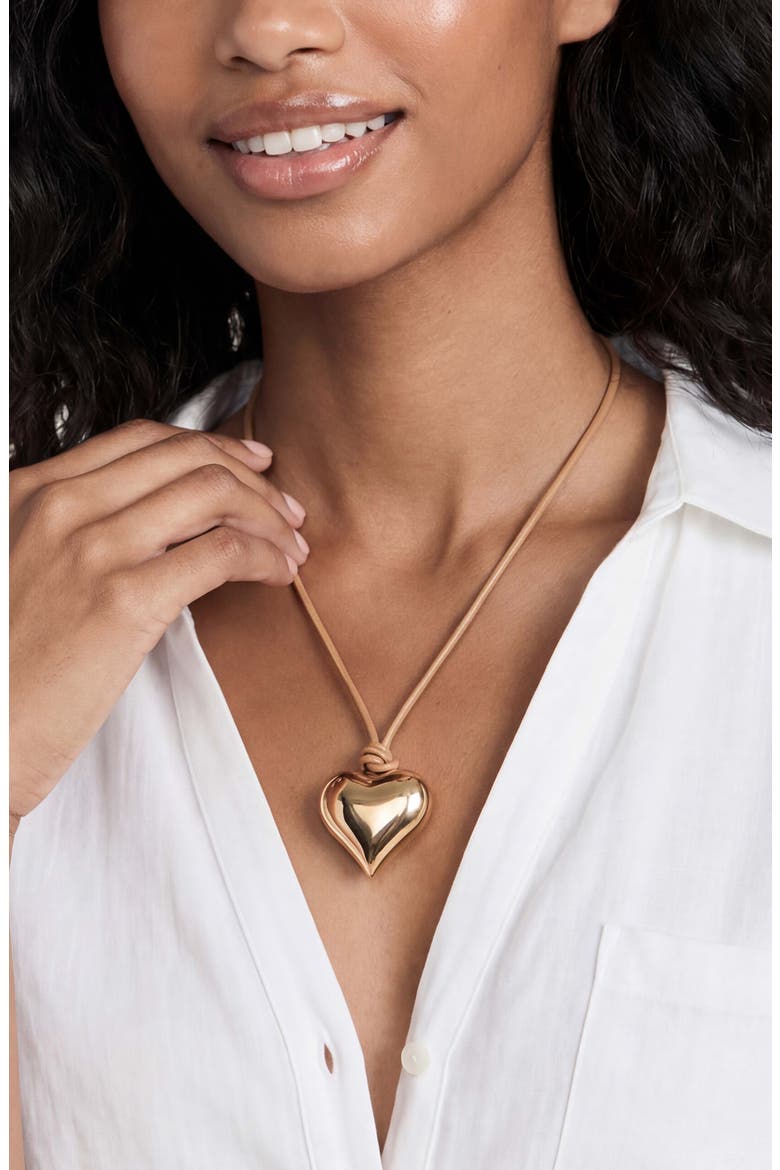 Puffy Heart Pendant Necklace, Alternate, color, TAN AND GOLD
