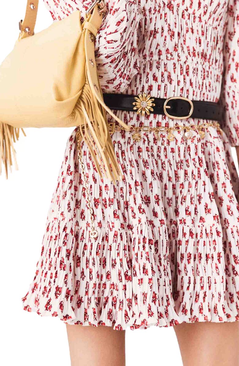 maje Patterned pleated dress, Alternate, color, Red Small Flowers Print