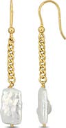 DELMAR 18K Gold Plated Sterling Silver 15mm x 9mm Cultured Freshwater Pearl Drop Earrings