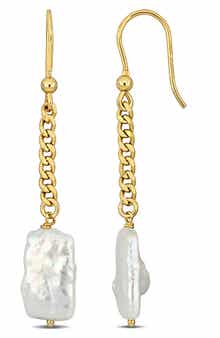 DELMAR 18K Gold Plated Sterling Silver 15mm x 9mm Cultured Freshwater Pearl Drop Earrings