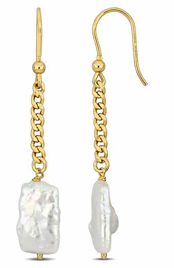 18K Gold Plated Sterling Silver 15mm x 9mm Cultured Freshwater Pearl Drop Earrings