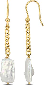 DELMAR 18K Gold Plated Sterling Silver 15mm x 9mm Cultured Freshwater Pearl Drop Earrings