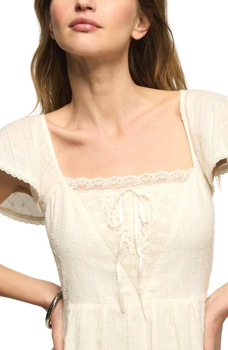 Lucky Brand Lace Yoke Tiered Dress, Alternate, color, Whisper White