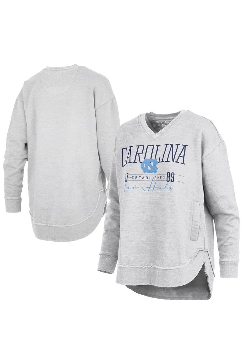 Women's Pressbox  Heather Gray North Carolina Tar Heels Marcus East Hall Poncho V-Neck Sweatshirt, Main, color, Heather Gray