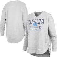 PRESSBOX Women's Pressbox  Heather Gray North Carolina Tar Heels Marcus East Hall Poncho V-Neck Sweatshirt