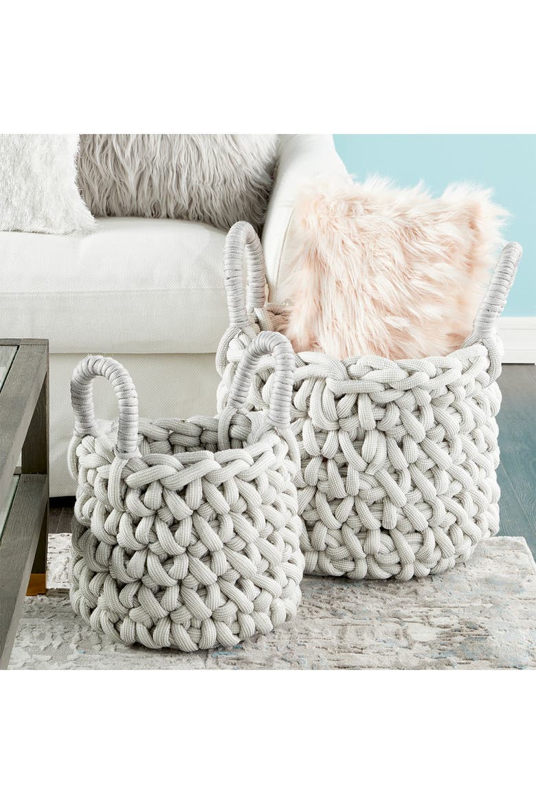 Gray Fabric Coastal Storage Basket with Handles - Set of 2, Alternate, color, GREY