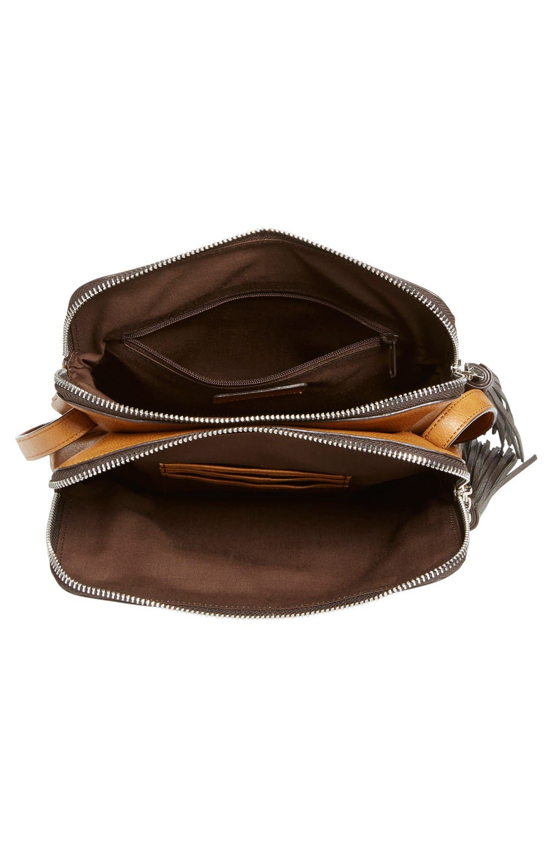 'Flat Pack' Tassel Faux Leather Crossbody Bag, Alternate, color, TAN DALE